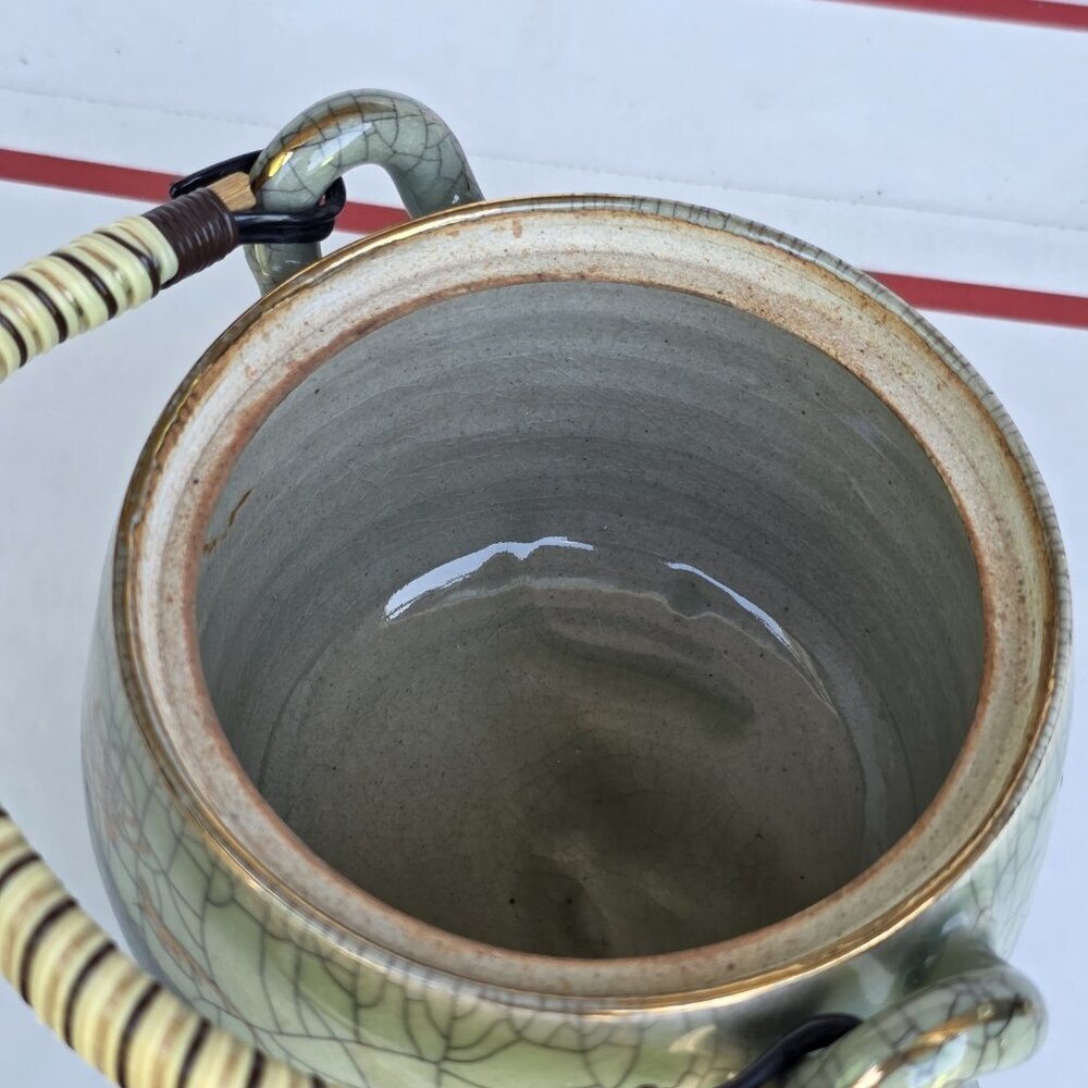 Otagiri Somaware Somayaki Gray-Green Crackle Heart Double Walled Teapot ~ Flaw - Picture 6 of 10